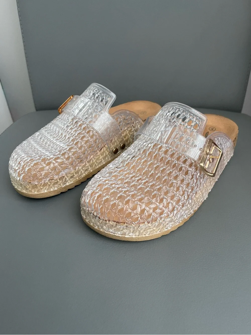 Seven7 Clear Jelly Woven Footbed Clogs Mules Girls  Size 4